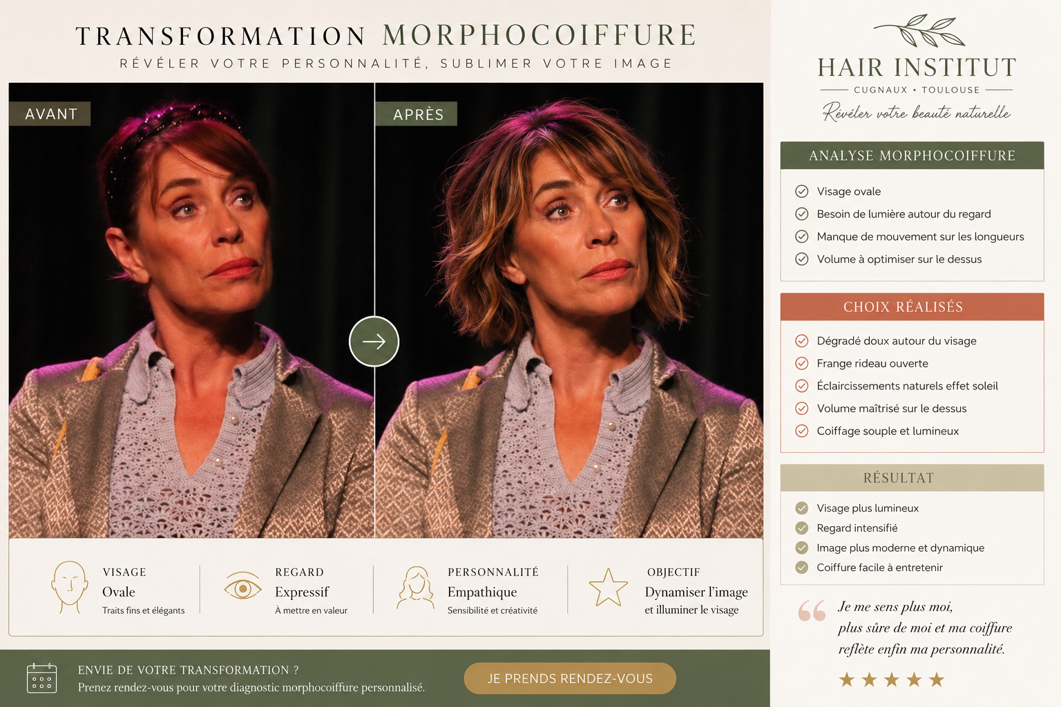 Transformation morphocoiffure avant / après — Hair Institut